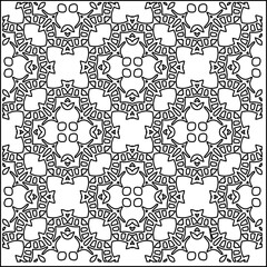 Stylish texture with figures from lines.
Abstract geometric black and white pattern for web page, textures, card, poster, fabric, textile. Monochrome graphic repeating design. 