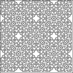 Stylish texture with figures from lines.
Abstract geometric black and white pattern for web page, textures, card, poster, fabric, textile. Monochrome graphic repeating design. 