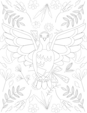 Bird Coloring Page, Bird Vector, Bird White and Black, Bird Coloring for Kids © BreakingDots