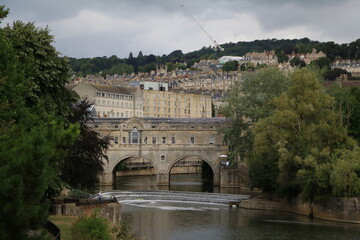 Pulteney Bridge over the Avon River in Bath, England Great Britain