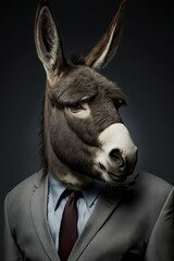 Portrait of donkey in a business suit. Generative AI.