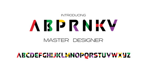Modern digital abstract alphabet font. Minimal smart typography, Creative urban sport fashion futuristic font and numbers. vector illustration