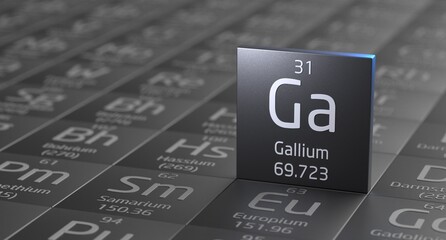 Gallium element periodic table, metal mining 3d illustration