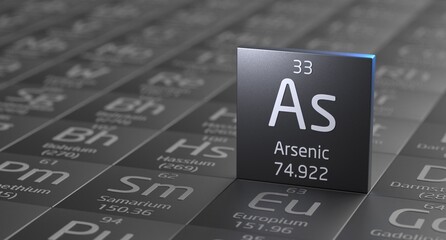 Arsenic element periodic table, metal mining 3d illustration