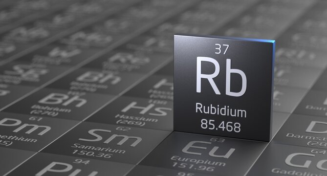 Rubidium element periodic table, metal mining 3d illustration