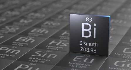 Bismuth element periodic table, metal mining 3d illustration