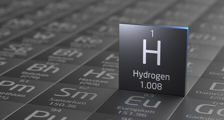Hydrogen element periodic table, metal mining 3d illustration