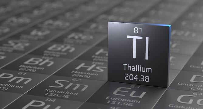 Thallium element periodic table, metal mining 3d illustration