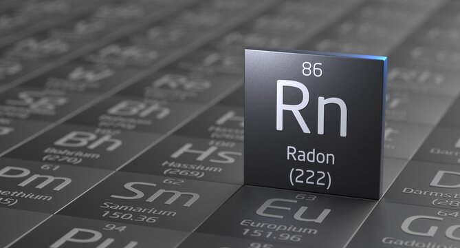 Radon element periodic table, metal mining 3d illustration