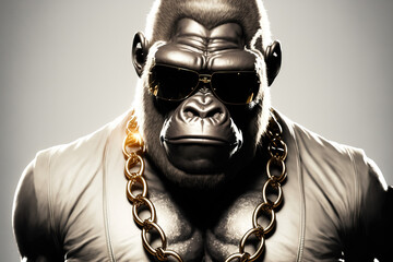 Cool monkey gorilla Gangsta rapper in sunglasses.	generative AI	