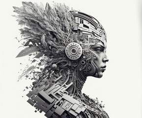 Artificial intelligence, abstract cyborg android. is not based on any real person. generative AI	
