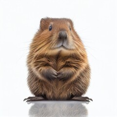 Cute beaver standing isolated on a white background - obrazy, fototapety, plakaty
