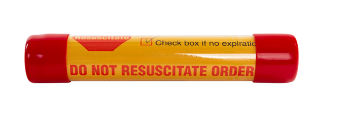 Isolated red and yellow medical emergency do not resuscitate order tube