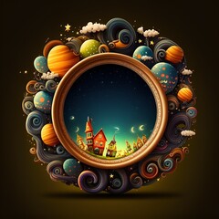 illustration of a beautiful round frame, with a carnival theme