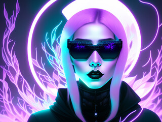 Gothic Surreal Woman in Pastels and Neons, Generative AI Image