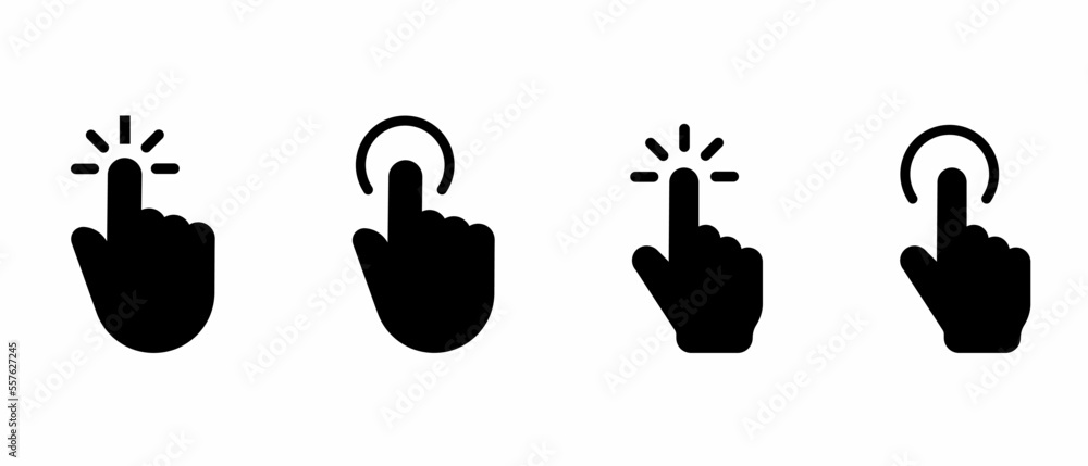 Poster set of black and white illustrations of finger cursor icon for computer. stock vector.