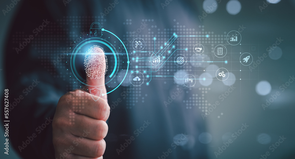 Aufkleber User authentication system with biometric identification fingerprint username and password, cybersecurity, information security, encryption, secure Internet access, advanced, Hight technology.