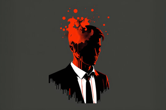 Psychopathy/sociopathy/narcissism, businessman in a suit with dark thoughts/personality
