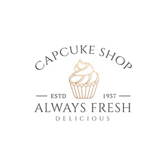 Cupcake Logo Vector Bakery Illustration, Pastry Design Inspiration, cake logo, vector illustration graphic doodle line art style drawing