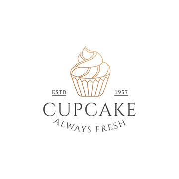 Cupcake Logo Vector Bakery Illustration, Pastry Design Inspiration, cake logo, vector illustration graphic doodle line art style drawing