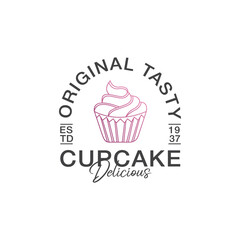 Cupcake Logo Vector Bakery Illustration, Pastry Design Inspiration, cake logo, vector illustration graphic doodle line art style drawing