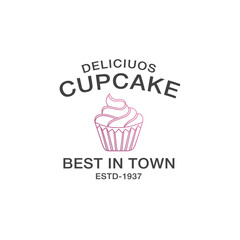 Cupcake Logo Vector Bakery Illustration, Pastry Design Inspiration, cake logo, vector illustration graphic doodle line art style drawing