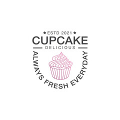 Cupcake Logo Vector Bakery Illustration, Pastry Design Inspiration, cake logo, vector illustration graphic doodle line art style drawing