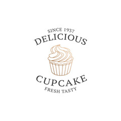 Cupcake Logo Vector Bakery Illustration, Pastry Design Inspiration, cake logo, vector illustration graphic doodle line art style drawing