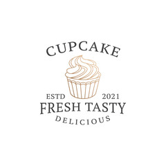 Cupcake Logo Vector Bakery Illustration, Pastry Design Inspiration, cake logo, vector illustration graphic doodle line art style drawing