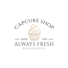Cupcake Logo Vector Bakery Illustration, Pastry Design Inspiration, cake logo, vector illustration graphic doodle line art style drawing