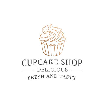 Cupcake Logo Vector Bakery Illustration, Pastry Design Inspiration, cake logo, vector illustration graphic doodle line art style drawing
