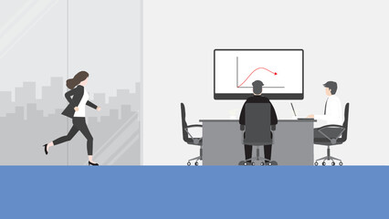 Hurry businesswoman run against time to an office meeting room lately. Rush hour, Urgent, Busy, Hectic, Daily haste, the fast pace of life, the hustle and bustle of an urban lifestyle concept. 