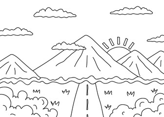 Kids Coloring doodle handdrawn illlustration landscape view