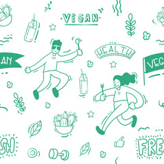 vegan seamless pattern doodle vector