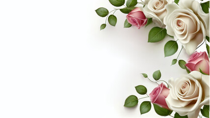 Romantic background/wallpaper/invitation with gorgeous roses, generative ai, digital art