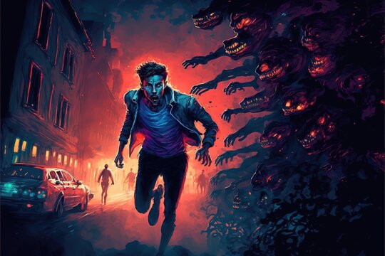 Zombies are running through the night city