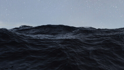 3D render of big dark blue wave in storm ocean sea
