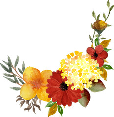 Pretty Red And Yellow Watercolor Floral Arrangement Illustration