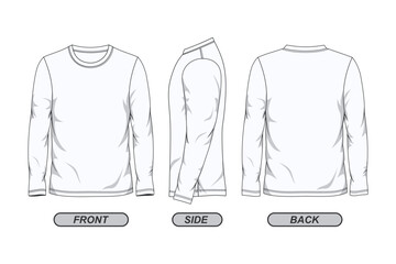 White color front side and back view long sleeve t shirt template design - 557635487