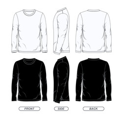 Black and white color long sleeve t shirt design template front side and back view - 557635669