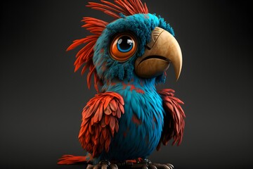 Cute blue and red colorful macaw in a cartoon stance, Generative AI