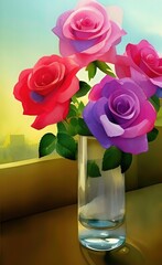 Fototapeta premium pink roses in a vase,flower in vase,flower background