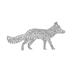 Fototapeta na wymiar Single one curly line drawing of cute fox abstract art. Continuous line draw graphic design vector illustration of friendly domestic animal for icon, symbol, company logo, and pet lover club