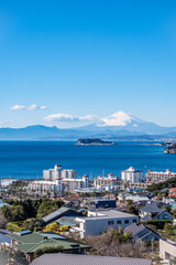 神奈川県逗子市披露山からの湘南江ノ島と富士山