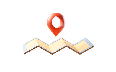 Map and location pointer with cartoon style, 3d rendering.