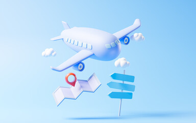 Fototapeta premium Airplane with cartoon style, 3d rendering.