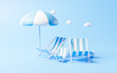 Beach chairs with cartoon style, 3d rendering.