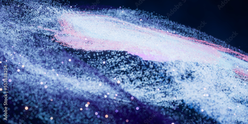 Poster colorful nebula with density glowing particles, 3d rendering.
