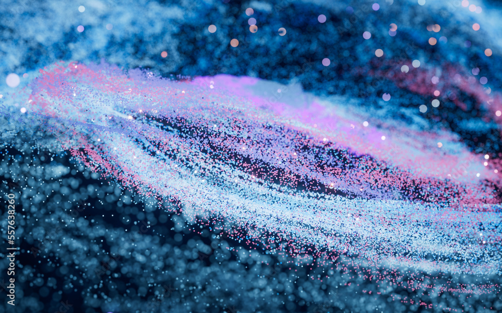 Poster colorful nebula with density glowing particles, 3d rendering.