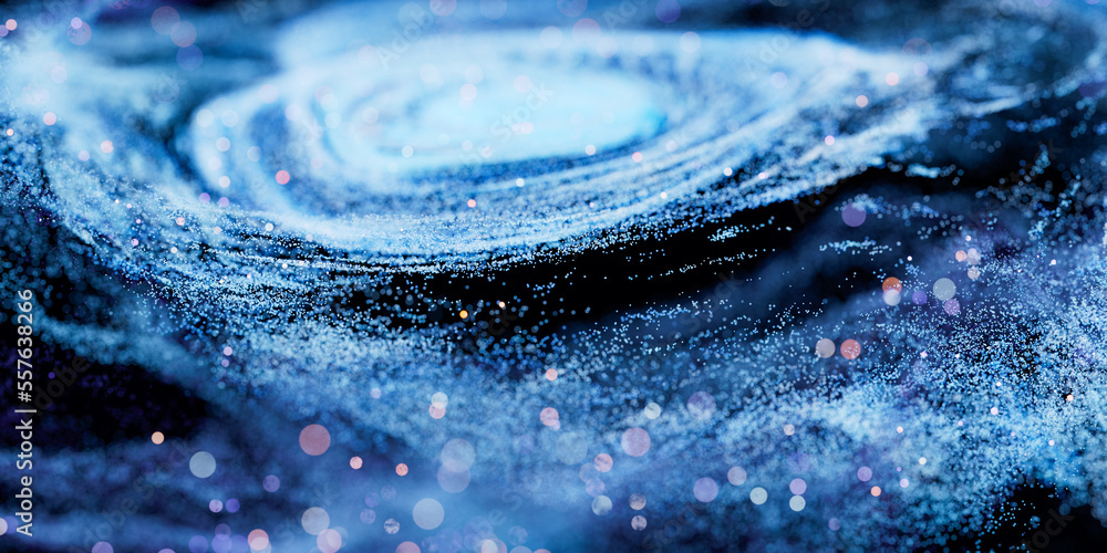 Poster colorful nebula with density glowing particles, 3d rendering.